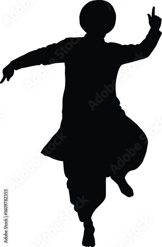 Black solid silhouette for bhangra dance black and white with white background 