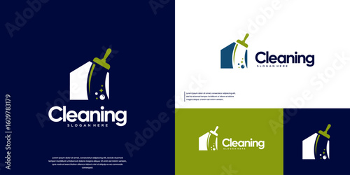 home care service logo, house shape and cleaning brush, graphic design template.