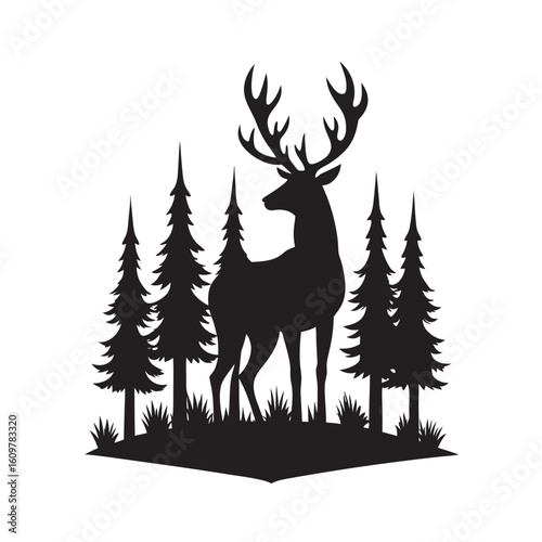 Alert Deer In Dense Forest Silhouette