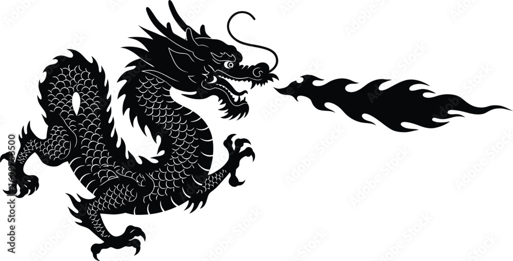 Fototapeta premium Elegant black dragon on solid cream background for logo design, corporate identity or illustration 