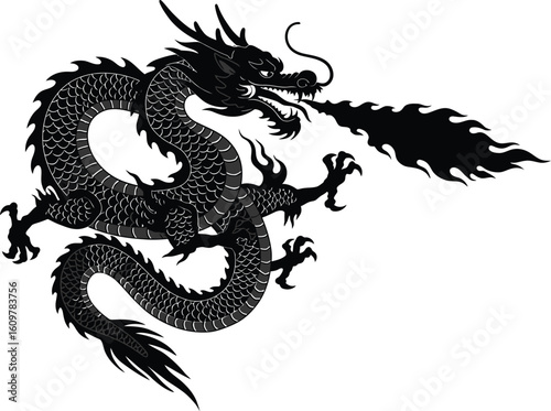 Elegant black dragon on solid cream background for logo design, corporate identity or illustration 