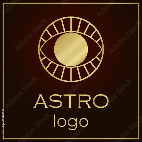 Golden eye in a circle, astro logo, astrology, magic, clairvoyance, prediction, logo