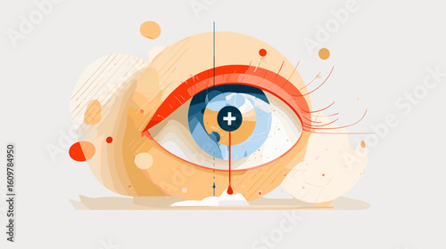 Abstract illustration of an eye with colorful details and patterns  