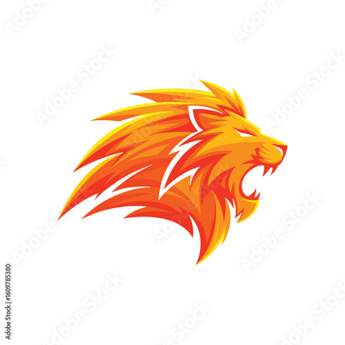 Dynamic Lion Mascot Logo Design. Vibrant artwork of a roaring feline, embodying courage, speed, and might. Ideal for athletic teams, gaming, or strong brand identity.
