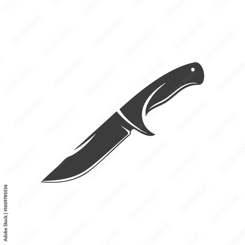 Obraz premium Tactical Hunting Knife Illustration. Bold monochrome image of a sharp edged implement, symbolizing durability and readiness for wilderness adventures. Perfect for design.