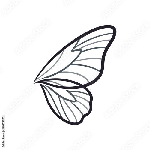 Elegant Monochrome Butterfly Wing. A graceful illustration of a creature's delicate appendage in contrasting shades. This captivating artwork symbolizes transformation, lightness, and freedom.