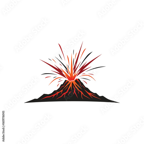 Dynamic Volcanic Eruption. Bold vector illustration depicting a forceful mountain blast. This vibrant design conveys immense natural power, danger, and geological intensity.