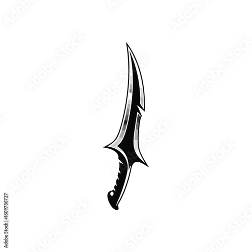 Sleek Abstract Blade Art. This elegant, gleaming abstract form embodies cutting-edge design and power. Its sharp lines on a dark background symbolize precision and intensity.