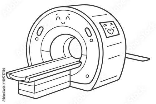 Cartoonish MRI Machine Illustration Medical Imaging Technology and Friendly Design Element for Children's Educational Material