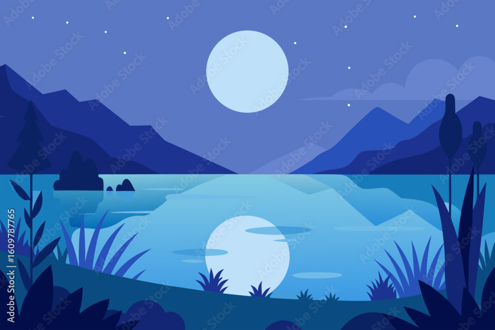 Fototapeta premium night landscape with moon and stars