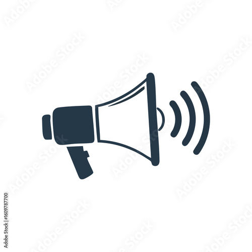 Megaphone Broadcast Alert Icon. Clear digital illustration of a bullhorn with sound waves, representing public address, urgent news, and vital notifications. Perfect for spreading information and.