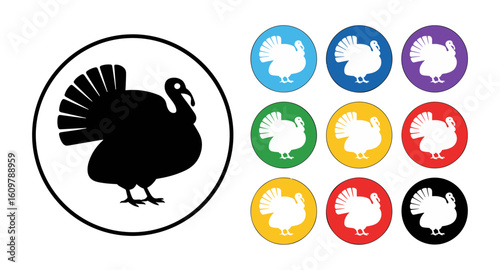 Turkey silhouettes in oval frames in various colors and black For Thanksgiving Vector Design