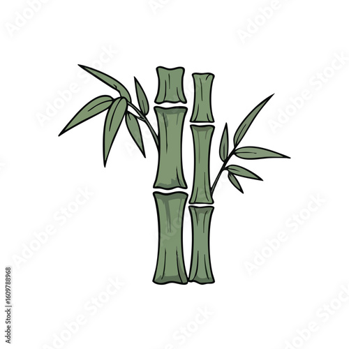 Green Bamboo Stems Illustration. This artistic rendition features a pair of verdant woody stalks. It embodies nature's steadfastness, adaptability, and calming presence.