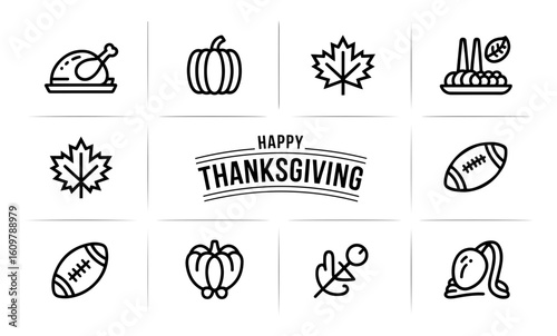 Thanksgiving themed icons including turkey pumpkin and maple leaves For Thanksgiving Vector Design