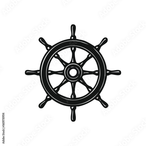 Nautical Helm Icon. Elegant mariner steering mechanism in a minimalist design. Represents guidance, adventure, and mastery of the seas.