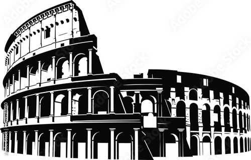 Tourists Visiting The Colosseum in Rome Italy Black and White on white background