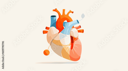 Colorful heart illustration with arteries and veins in modern style  