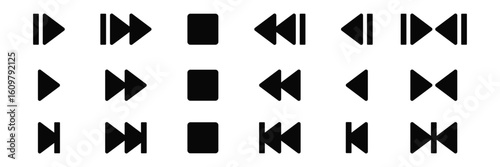 Bold Black Media Player Icons: Play, Pause, Rewind, Fast Forward Buttons Set Vector.