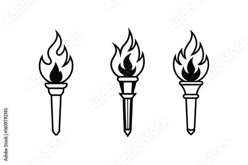 Set of flaming torch vector illustration