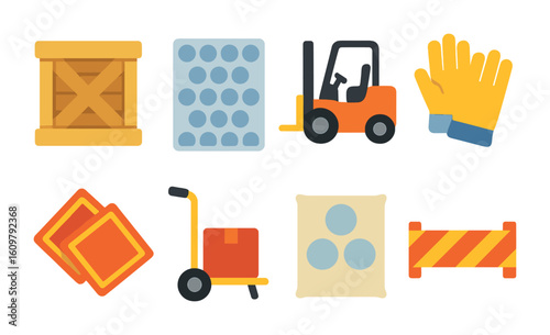 Art Handling Icons. Flat vector mini-illustrations Art transportation and handling in colors children's