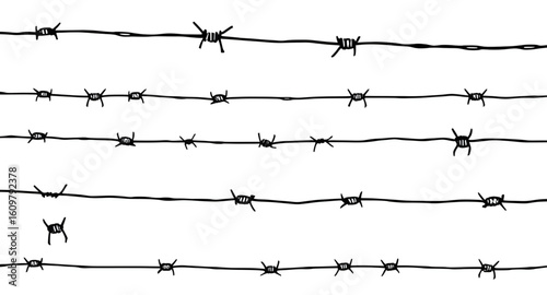 Barbed fence icon, Security wire, Danger wire outline, Metal wire silhouette, Spiked fence vector, Black barbed wire, War fence icon, Silhouette of danger wire, Isolated barbed wire, Prison wire silho