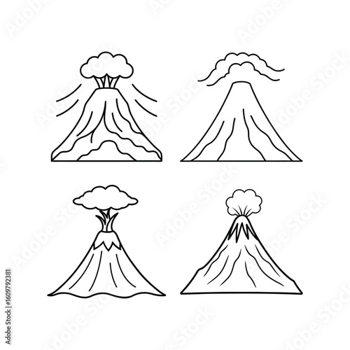 Volcano line art set of vector illustration