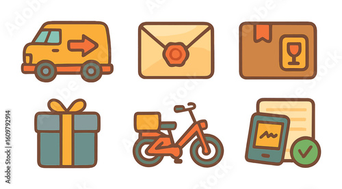 Special Mail Services. Flat vector mini-illustrations special mail services in colors children's illustrations