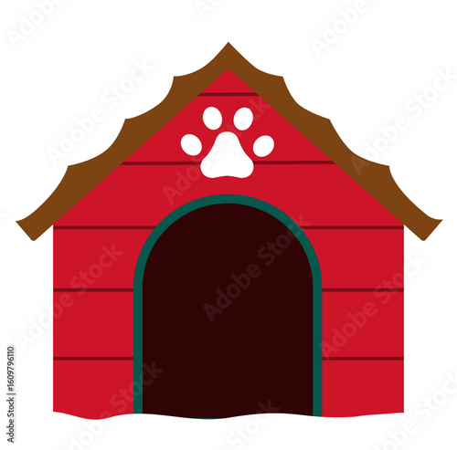 Winter Christmas Dog House for Pet.
Red wooden doghouse Christmas icon.
Holiday Dog house flat stock vector illustration.
Transparent background. svg.