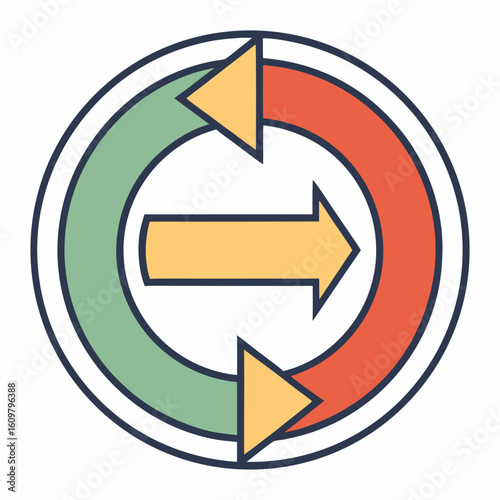 Circular arrows with directional changes and color segments circle movement