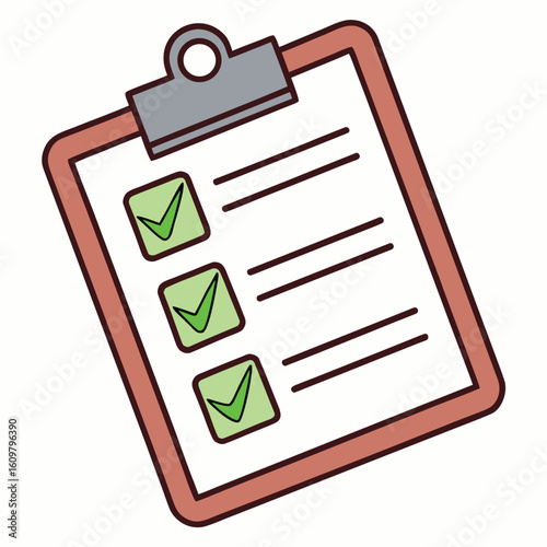 Checklist with green checkmarks and lines clipboard task
