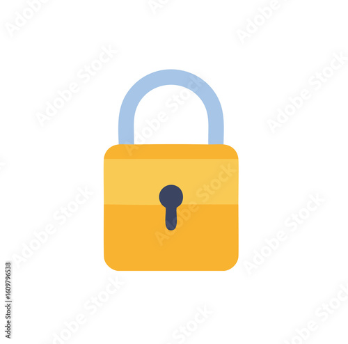 Yellow padlock with blue shackle and dark keyhole security safety