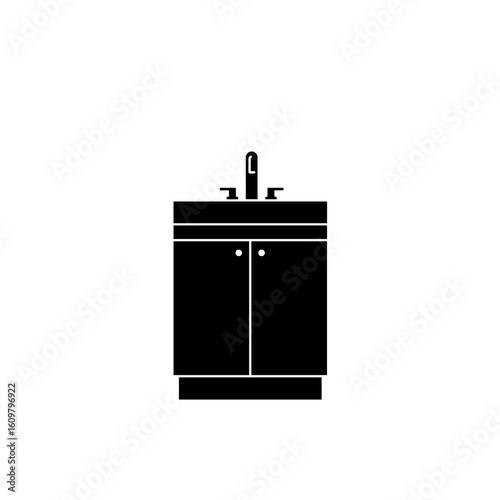 Bathroom sink cabinet in black silhouette on transparent background  