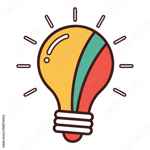 Colorful lightbulb idea symbol with radiating lines concept innovation