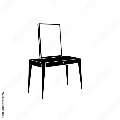 Simple black dressing table with mirror in minimalist design  