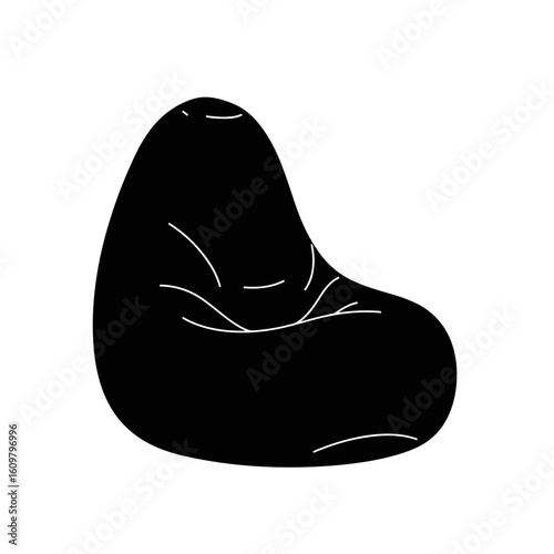 Black bean bag chair in minimalist design and soft contours  