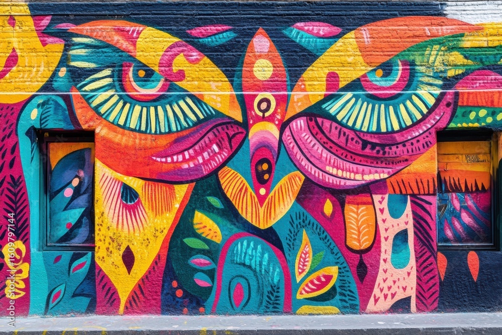 Fototapeta premium Street art wall with birds and vivid pattern