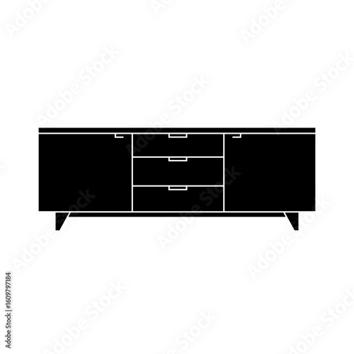 Modern black cabinet with drawers in minimalist style  