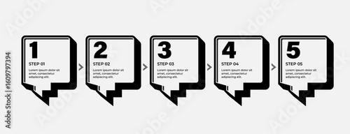 White Retro Cubic 3D Infographic Bullet Points – Minimalist Business Process Banners with Communication and Chat Icons