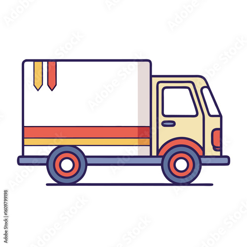 Yellow delivery truck with red and blue accents vehicle transportation