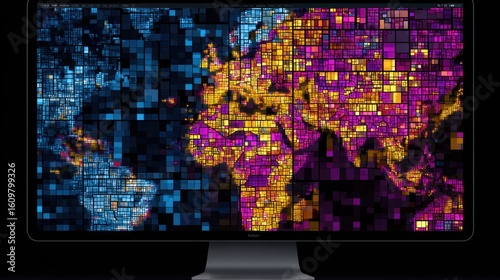 World map with colorful pixelated squares