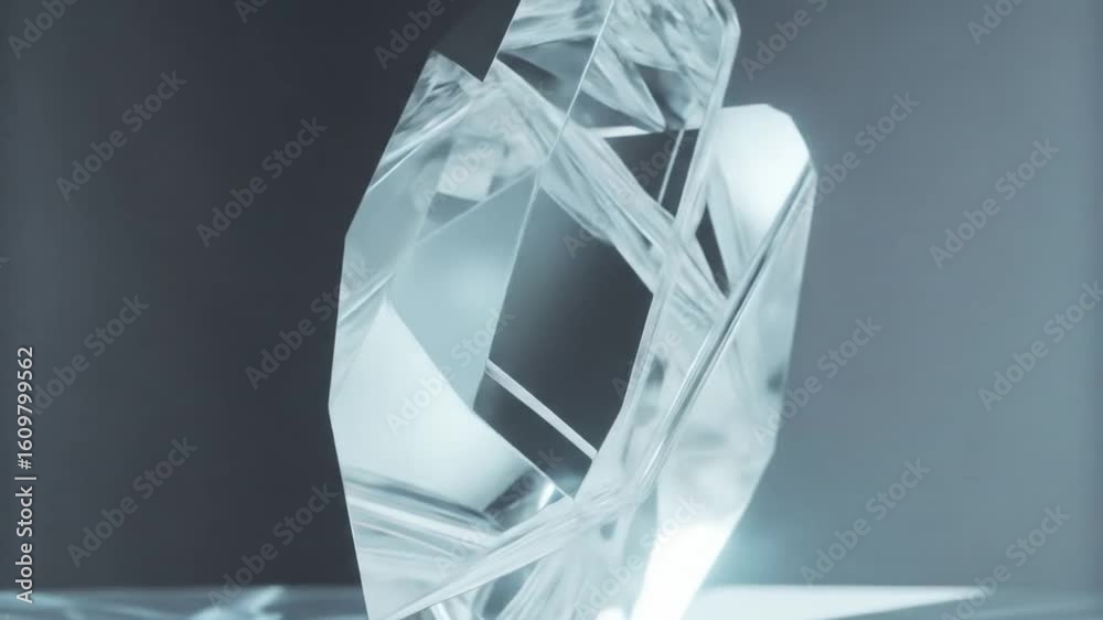 An Abstract Geometric Sculpture Made of Crystal
