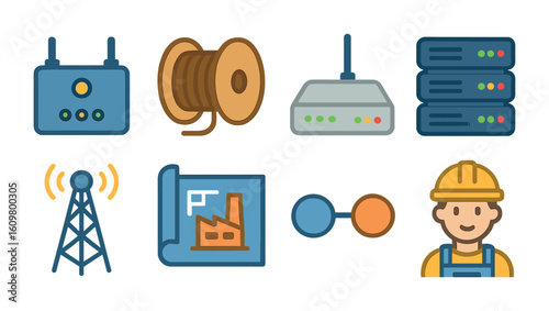 Network Expansion Icons. Flat vector mini-illustrations network expansion plan in colors children's