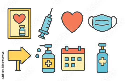 Vaccination Awareness Icons. Flat vector mini-illustrations vaccination awareness posters in colors children's