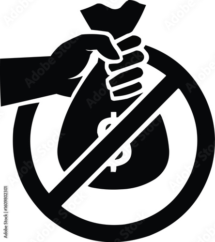 silhouette illustration of  indicate a prohibition or absence of money or cash transaction