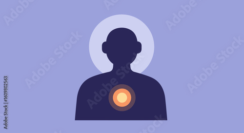 Silhouette of a person with a glowing center, representing inner energy and well-being.