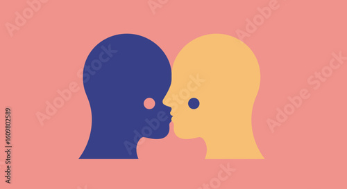 An AI-enhanced abstract illustration featuring two minimalist human profiles, symbolizing profound connection and empathetic understanding via modern digital aesthetic.