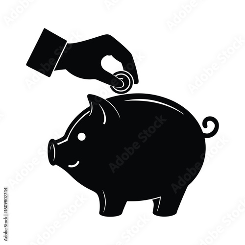 Hand Putting Coin in Piggy Bank
Hand Saving Coin in Piggy Bank Silhouette