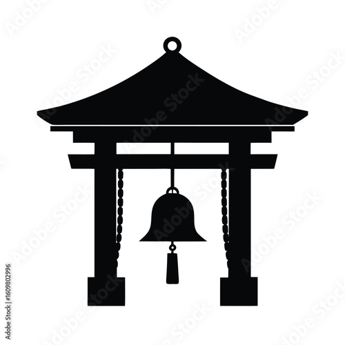 Japanese Torii Gate, Japanese Torii Gate Silhouette with Bell