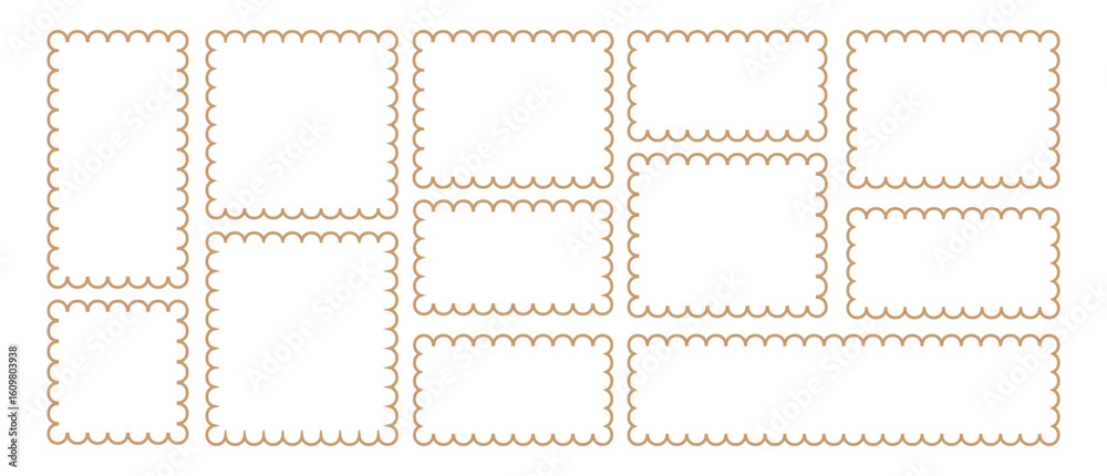 Obraz premium Zigzag Outline rectangle frames with wavy edges. vector collection of hand-drawn rectangular frames with wavy, scalloped, and zigzag edges. Hand drawn stamp for social media decoration template.