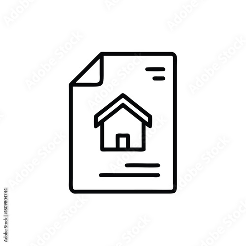 Outline icon a house on a document paper home